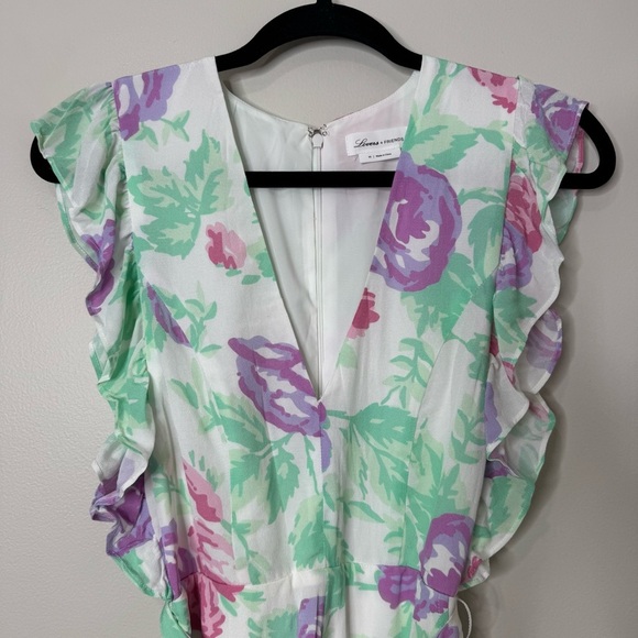 Lovers + Friends Revolve Jill Pastel Floral Print Flutter Sleeve Belted Romper - Picture 3 of 13